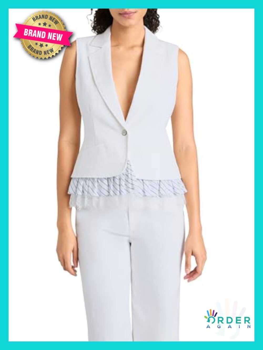 Sleeveless Denim Vest with Button Closure and Blouse Hem Details
